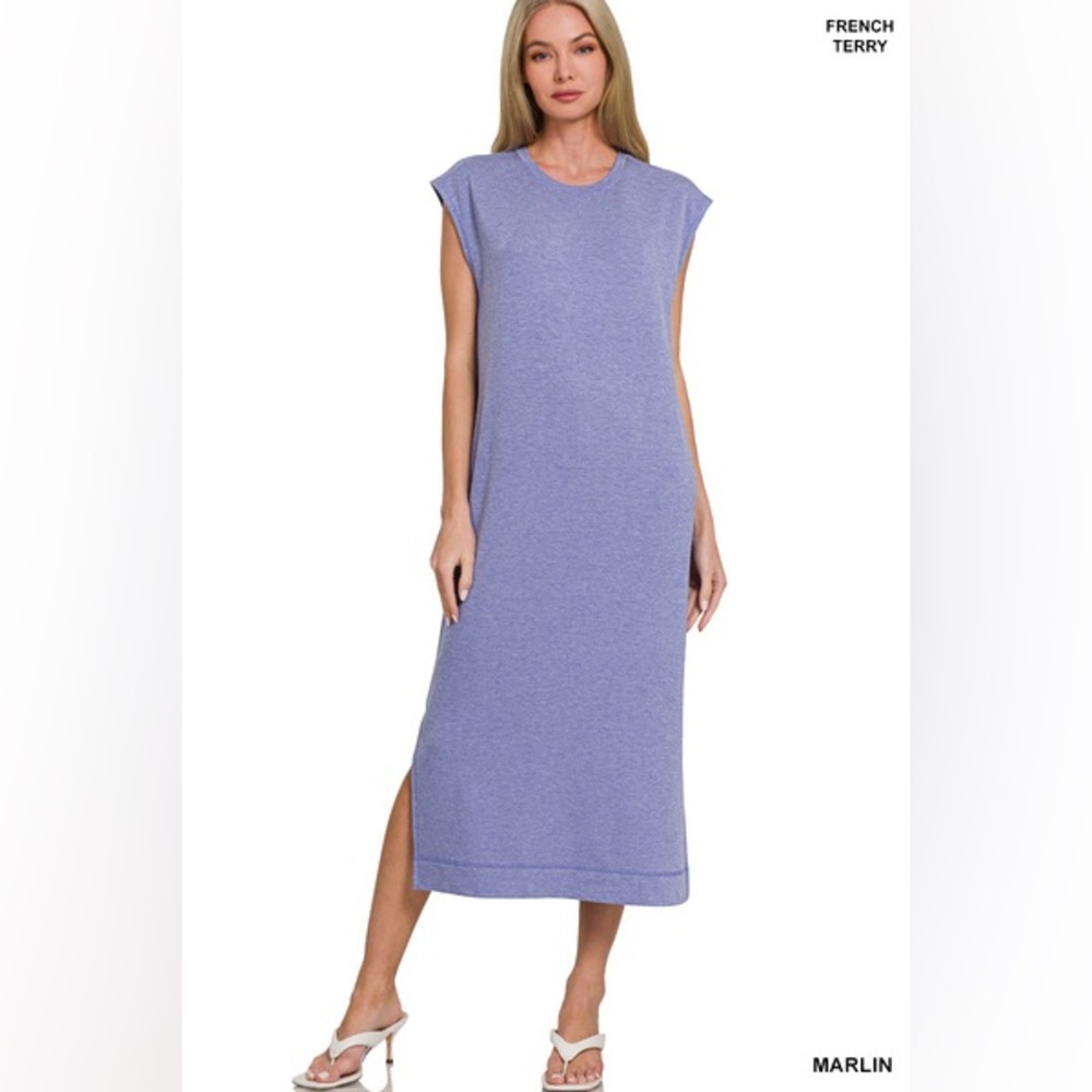 🆕 Zenana FRENCH TERRY SLEEVELESS ROUND NECK MIDI DRESS